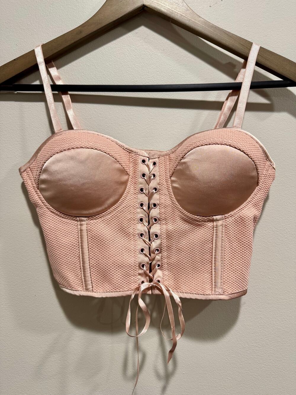 Vintage Y2K Charlotte Russe Pink Lace Up Corset Bustier Top M